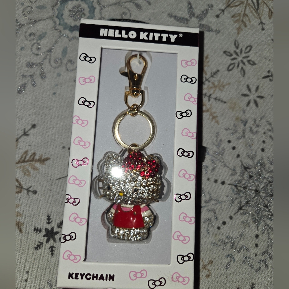 Hello Kitty Keychain with Red and Silver Sparkle